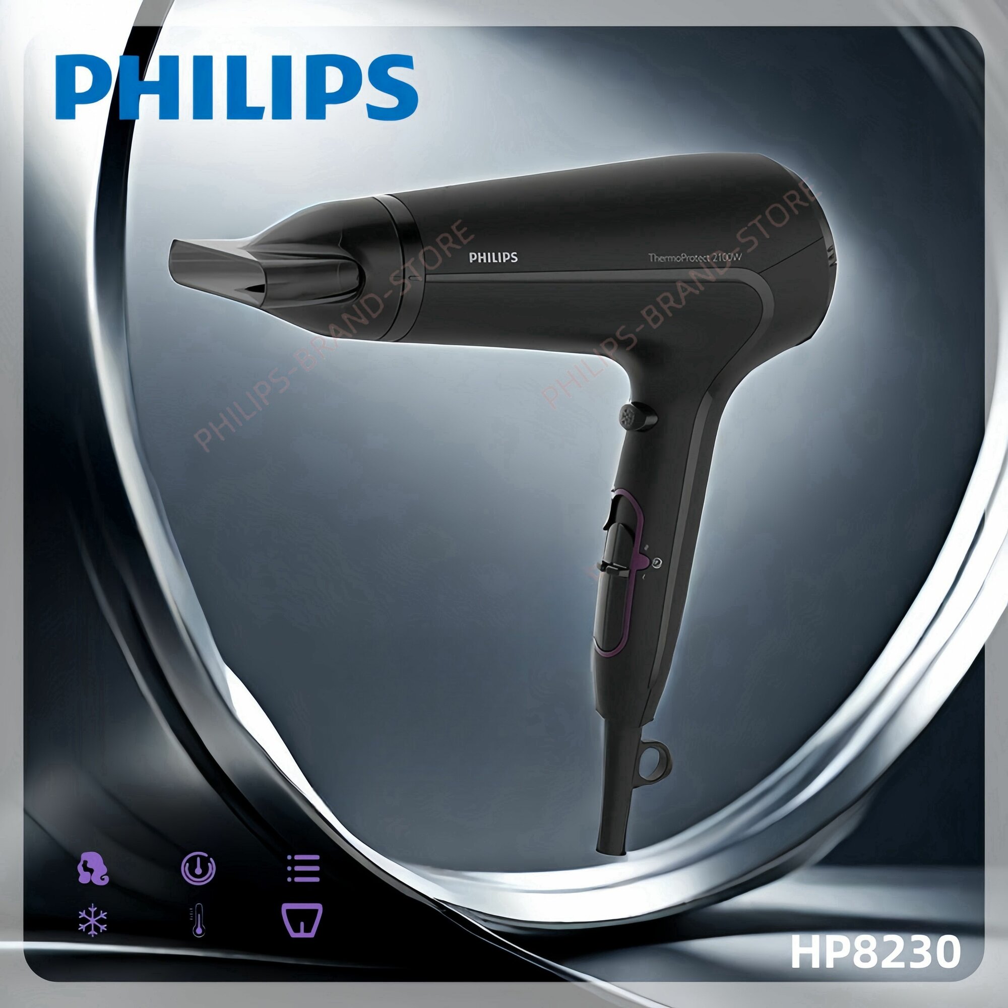 Фен Philips HP8230 "DryCare Advanced", ионизация, мощность 2100Вт, 6 режимов, чёрный