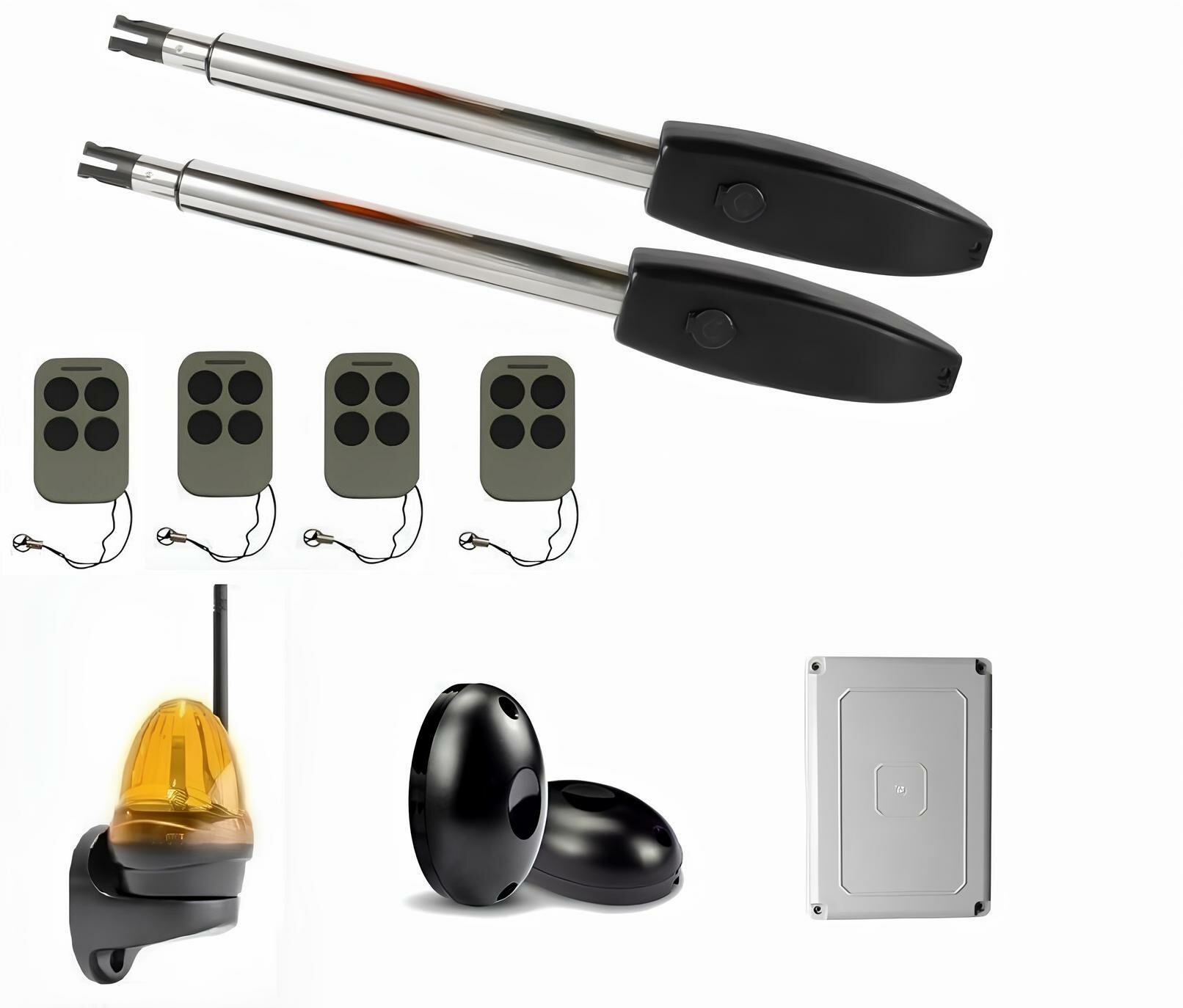 Автоматика для распашных ворот KSW-2500 FULL-T4 комплект: 2 привода блок управления 4 пульта фотоэлементы лампа