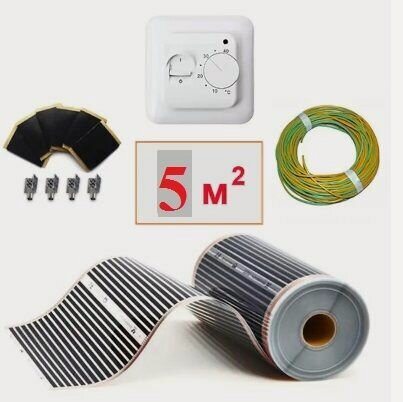 Изображение товара Пленочный теплый пол 5 м. кв. с терморегулятором 100 см