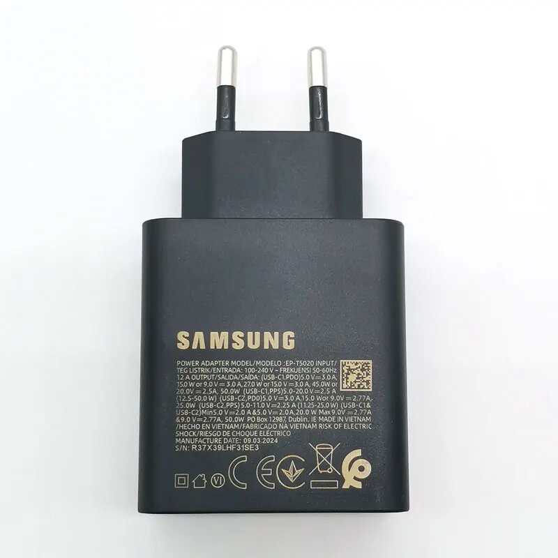 Зарядное устройство Samsung S25, 50 Вт, адаптер для супербыстрой зарядки типа C для Galaxy S24 S20 S21 S22 S23 Note 20 Ultra 10 FE Z Flip Fold 6 5 4 3, Black-With 5A Cable — фото 1