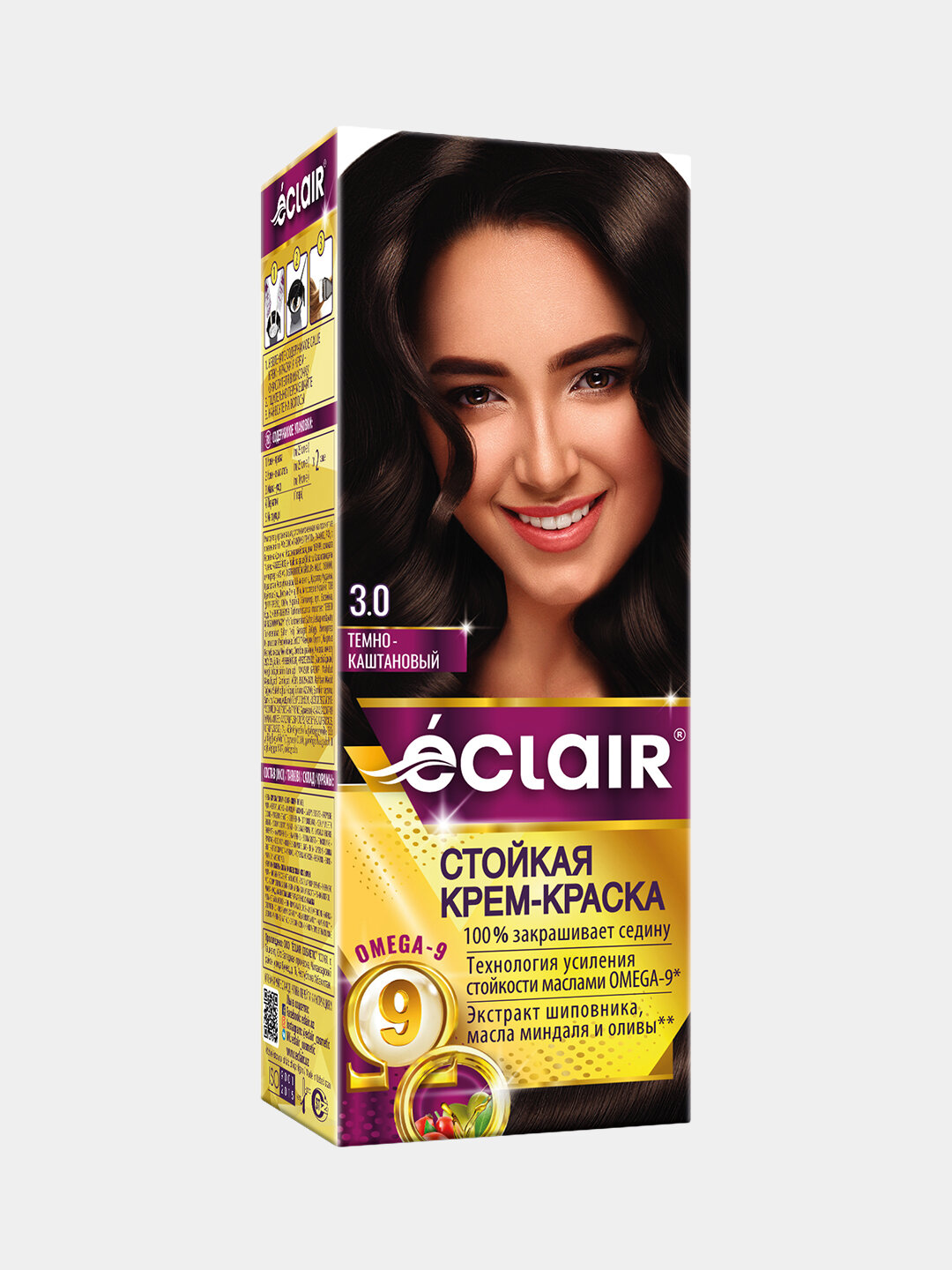 Краска для волос Eclair Omega 9 "темно-каштановый" 3.0