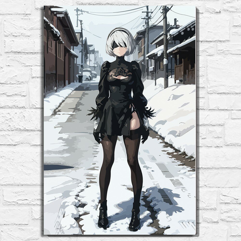 Картина по номерам на холсте игра Nier Automata (2b, Нир, Новый год, Yorha) - 15754 60x40 В
