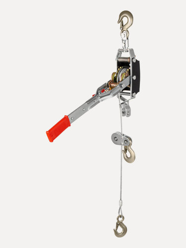 Изображение товара Лебедка ручная рычажная Matrix, 4 т тяга и 1.6 т и подъем, двойное храповое колесо и стальной трос диаметром 6 мм, 52225