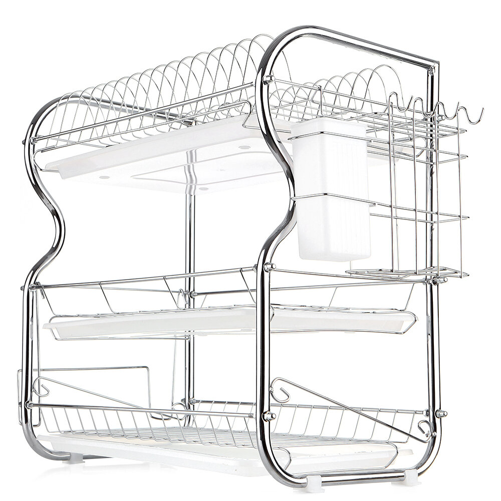 Картинки Многофункциональная 3-уровневая стойка для блюд кухонная стойка для хранения стойки дренирование с палочками для еды/ножи/подводная доска Дренажная доска