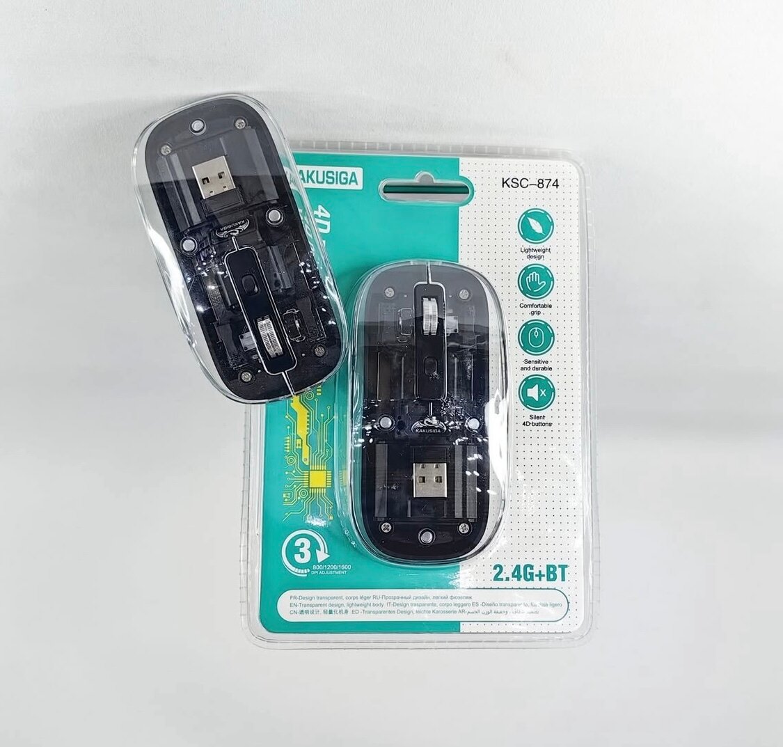 Мышь KAKUSIGA KSC-874, гироскопическая, 2.4 ГГц + Bluetooth, бесшумные кнопки