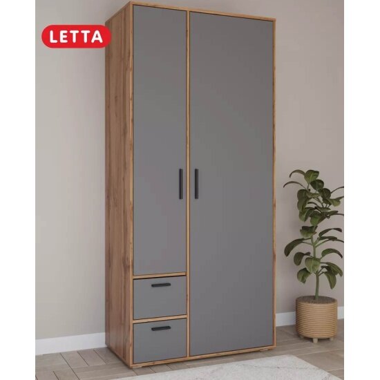 Шкаф Letta Мальта 2х дверный с ящиками Дуб Вотан/Серый Графит 924х2020(h)х504 место 1, только комплектом