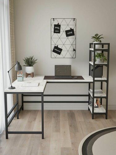 Изображение товара Компьютерный стол Landloft "Гордон Макси" Loft, угловой, цвет дуб крафт белый