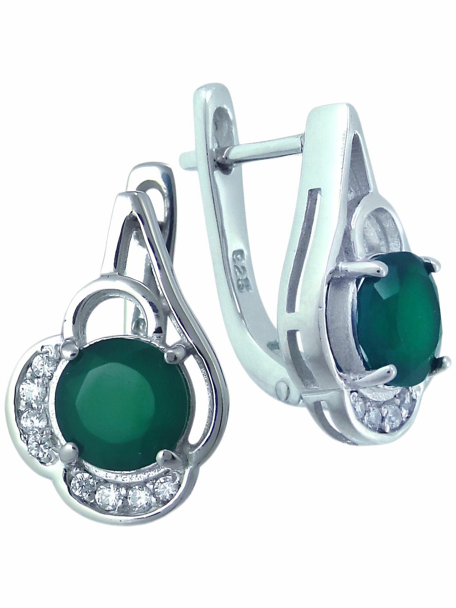 Серьги Balex, серебро, 925 проба, родирование, фианит, , зеленый, серебристый