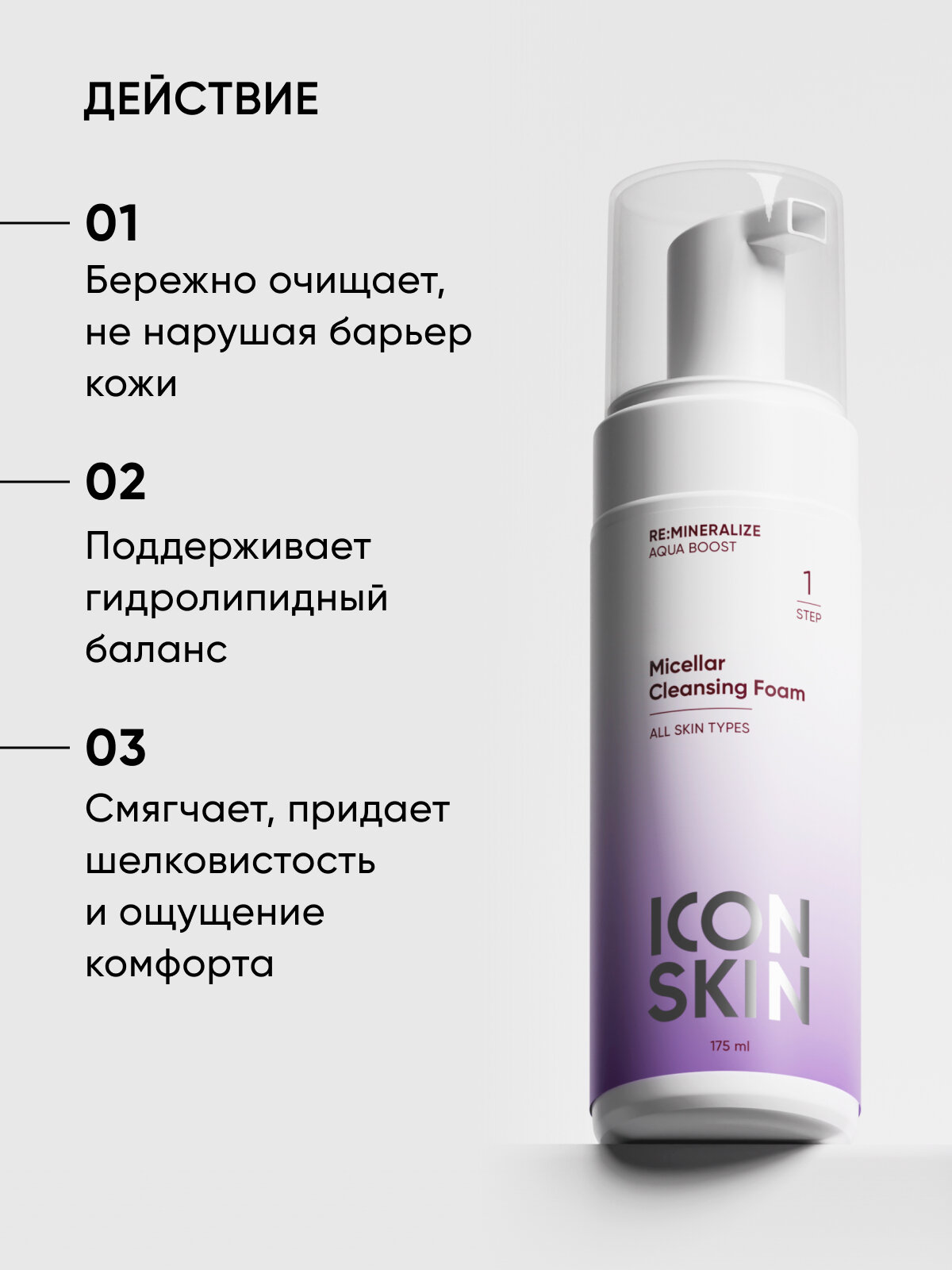Пенка мицеллярная для умывания с гиалуроновой кислотой ICON SKIN RE: MINERALIZE, 175 мл — фото 1