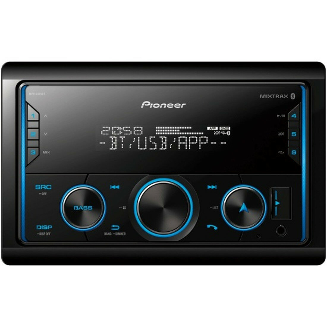 Автомагнитола Pioneer MVH-S425BT, 2DIN, поддержка Bluetooth, USB на передней панели