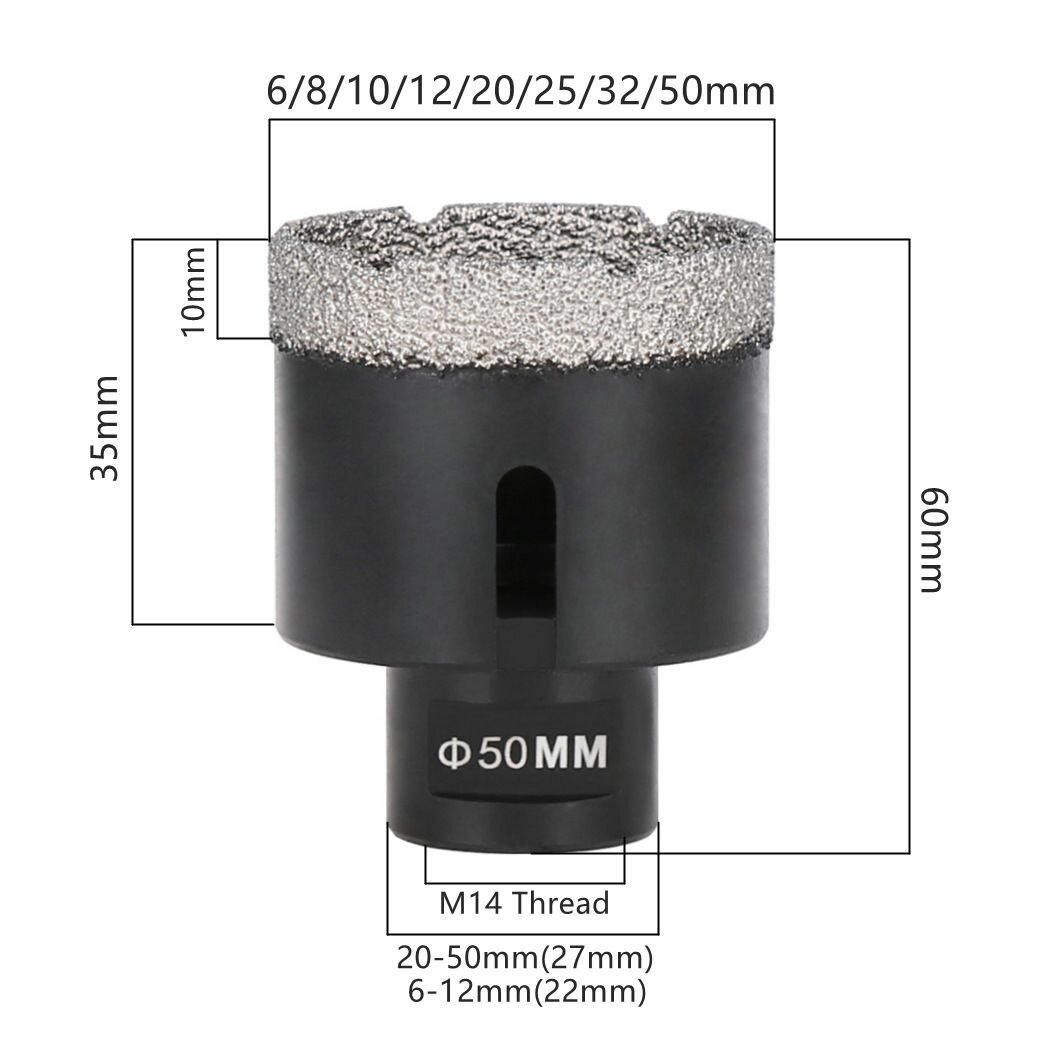 Коронка алмазная по керамограниту для УШМ  сухое сверление  50 mm 