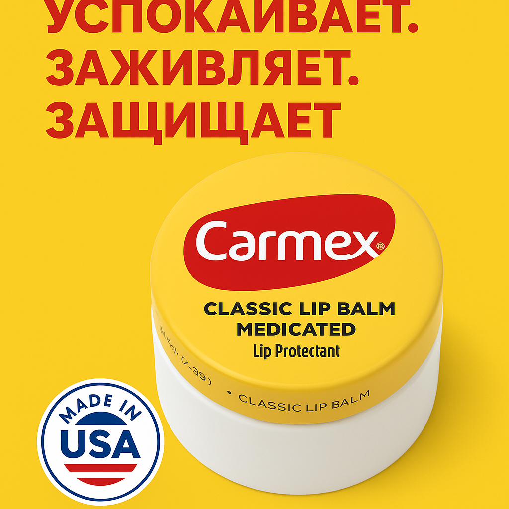 Бальзам Carmex, классический, для губ, от трещин, защита, 7.5 г
