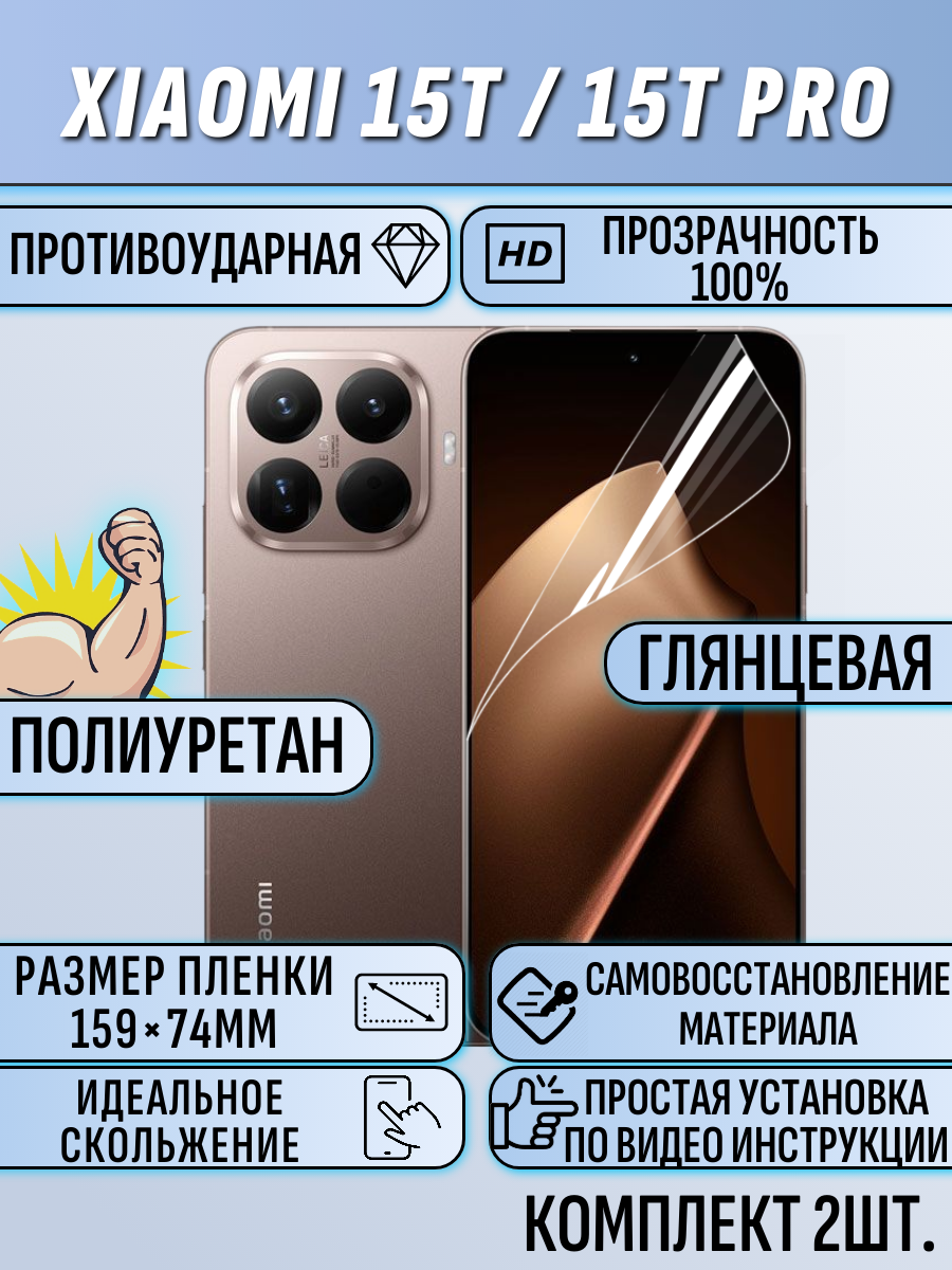 Гидрогелевая пленка Xiaomi 15T / 15T Pro глянцевая 2шт полиуретановая