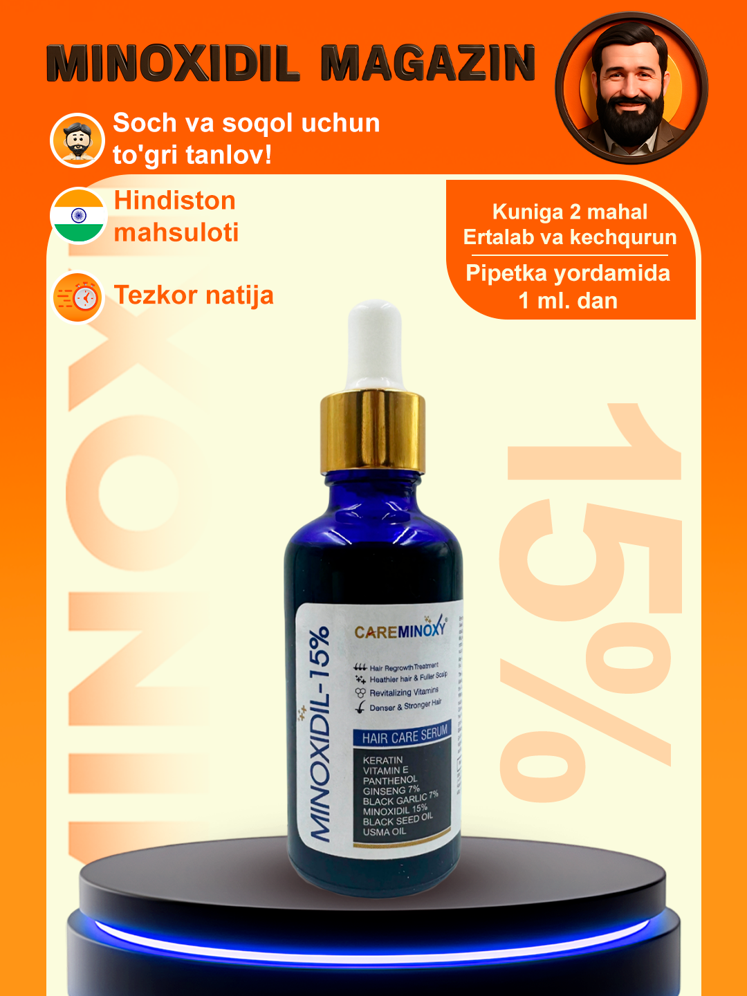 Миноксидил 15% Minoxidil Topical Solution USP 15%, для роста волос и бороды, bvlgari tyger 10 ml