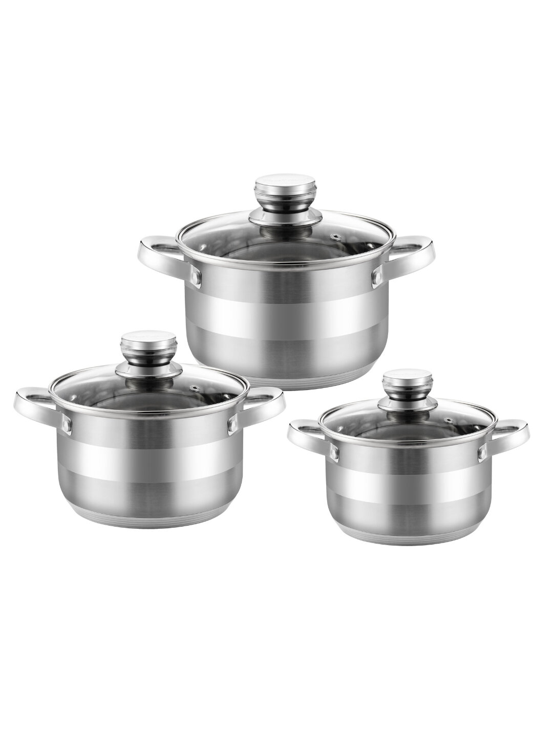 Набор кастрюль Hause Roland, 3 предмета, подходит для всех видов плит - Серебряный