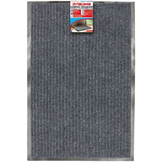 Коврик придверный Лайма , ворсовый влаго-грязезащитный, 60х90 см, ребристый, толщина 7 мм, серый, 602867