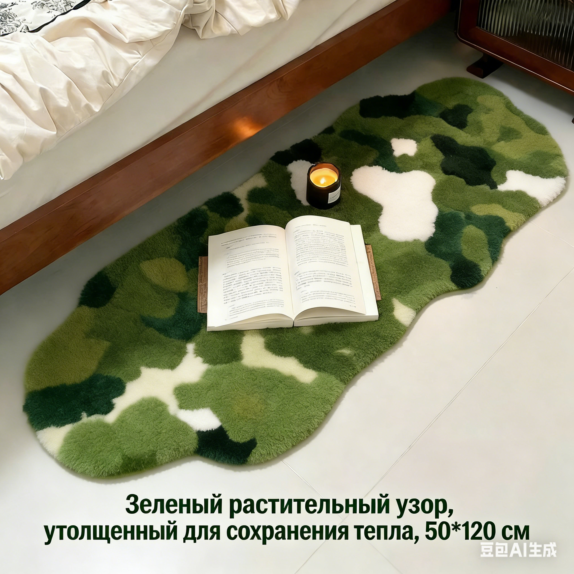 Зеленый растительный узор, утолщенный для сохранения тепла, 50*120 см