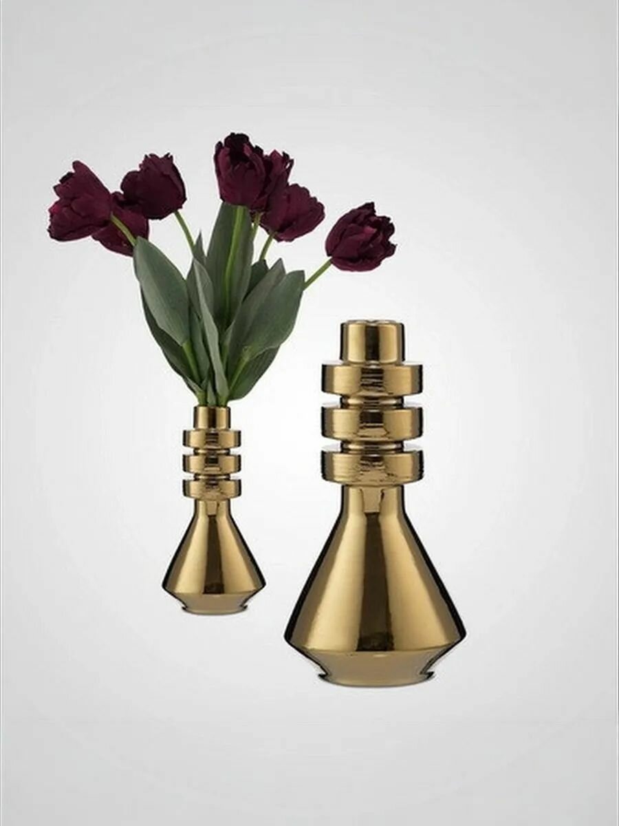 Ваза керамическая, 13*13*26см, настольное размещение, цвет золотистый