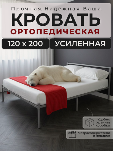 Изображение товара Кровать ALICIA HOME, двуспальная, металл, каркас, серая, 120x200 см