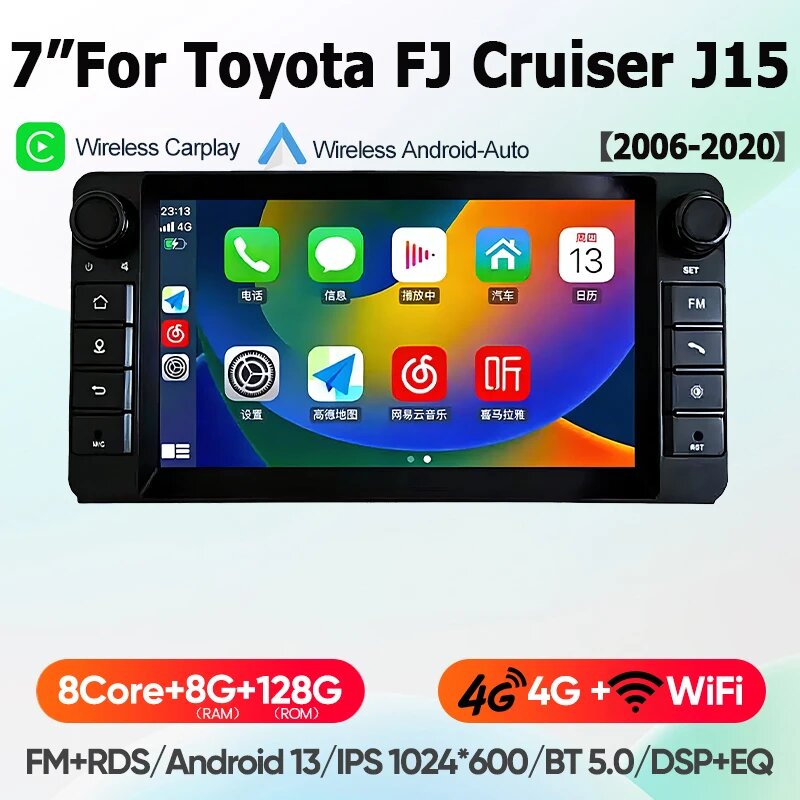 Android 14 для Toyota FJ Cruiser J15: сенсорный экран, автомобильная мультимедийная система, видеоплеер, GPS-навигация, беспроводной CarPlay, автоматическая камера