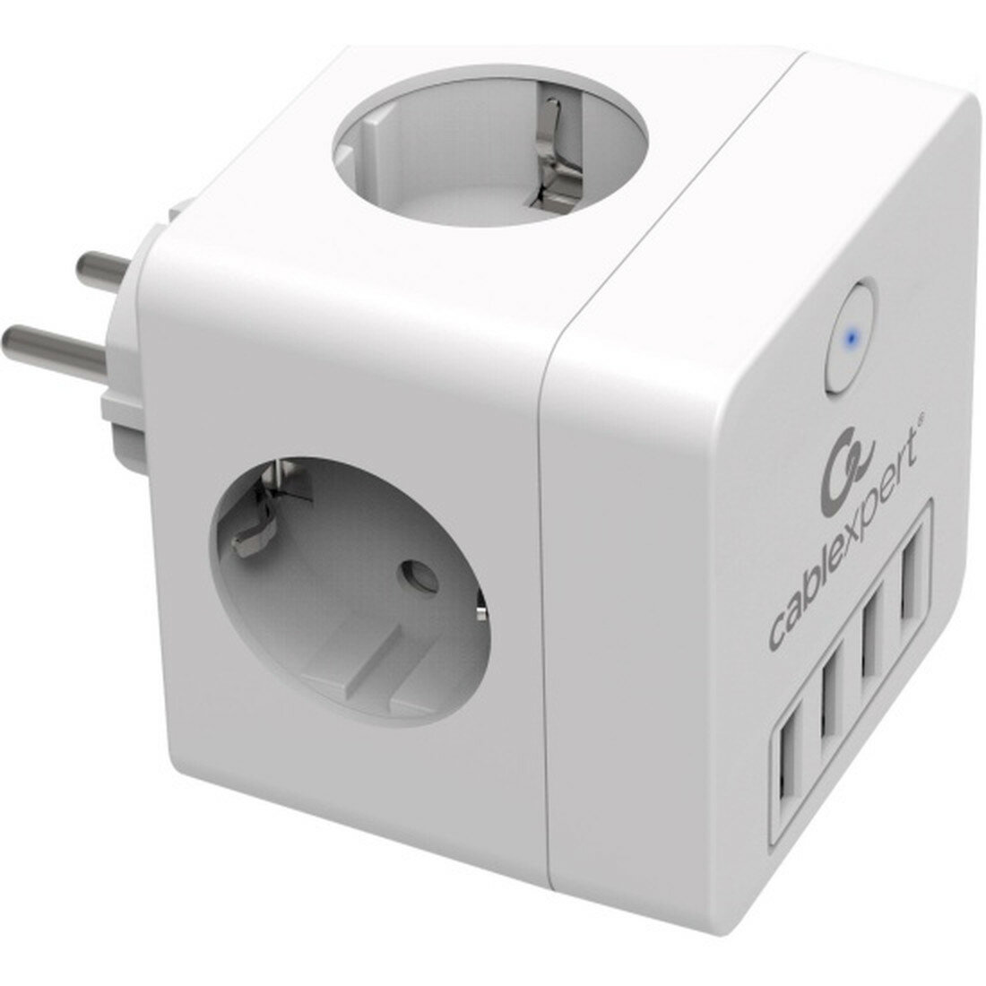 Сетевой фильтр Cablexpert Cube 4 розетки 4хUSB белый коробка