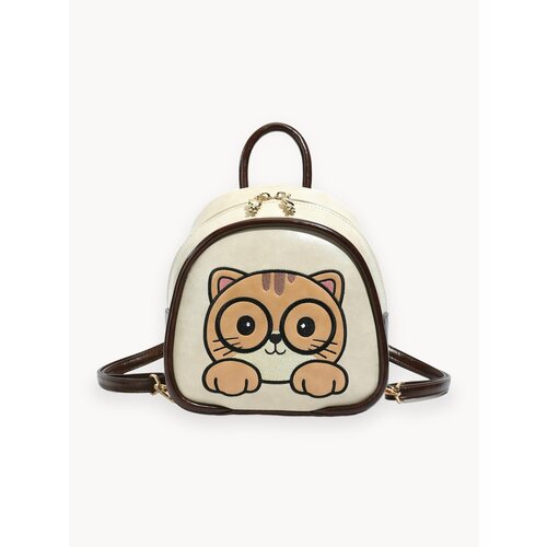 Рюкзак винтажный Beibaobao молочный с кошкой мини y2k городской