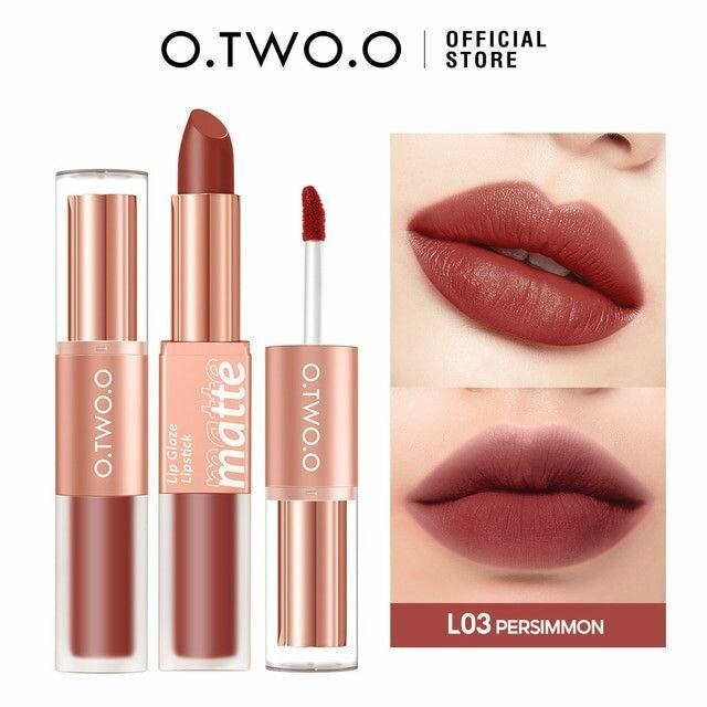 O.TWO.O, Матовая губная помада Matte и вельветовый тинт, 2в1, в оттенке L03(Хурма), 2.5гр*4гр