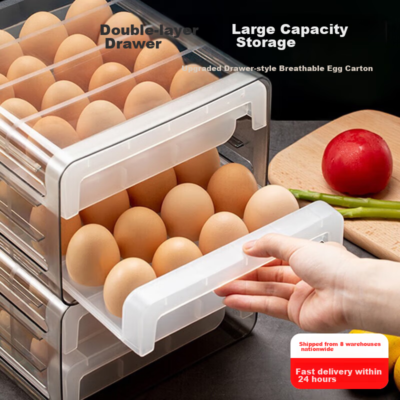 Jia De Wu Yu Japanese Double-Layer Egg Storage Box, Refrigerator Drawer-Style Kitchen Organizer, Food Preservation Container, Food-Grade Box