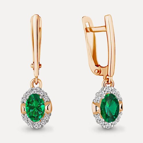 Изображение товара Серьги, серебро, 925 проба, золочение, изумруд синтетический, фианит