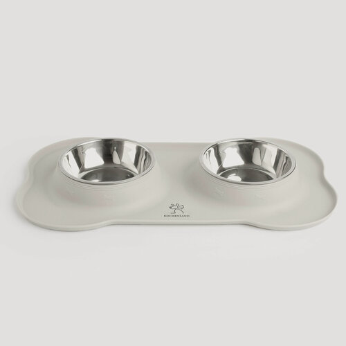 Изображение товара Миска для животных, 44х26 см, 370 мл, двойная, на подставке, сталь/силикон, серая, Favorite pet, Kuchenland