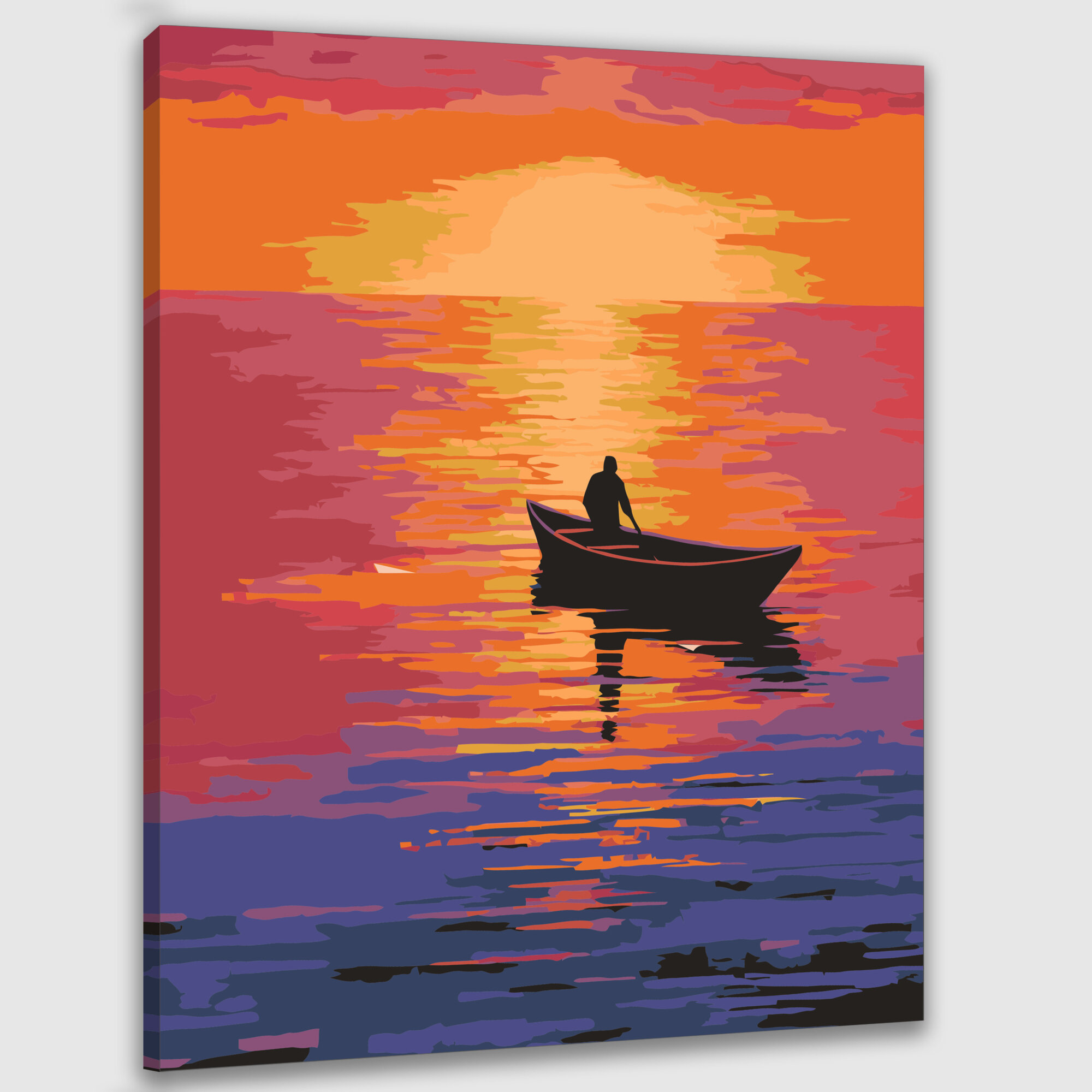 Картина по номерам 40x50 см, фотография, закатное небо, оранжевый, розовый, фиолетовый, горизонт, воды, сияние, теплое