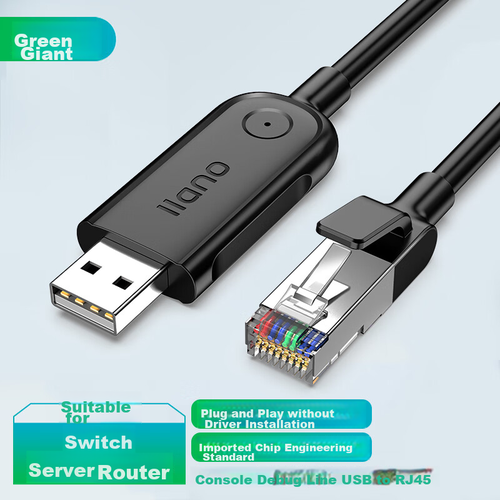 Llano Console Debugging Cable, USB to RJ45 Control Cable, Switch Configuration Cable, Converter Cable for Cisco, Huawei, Tenda, TP-LINK Routers, Black, 1.5 Meters