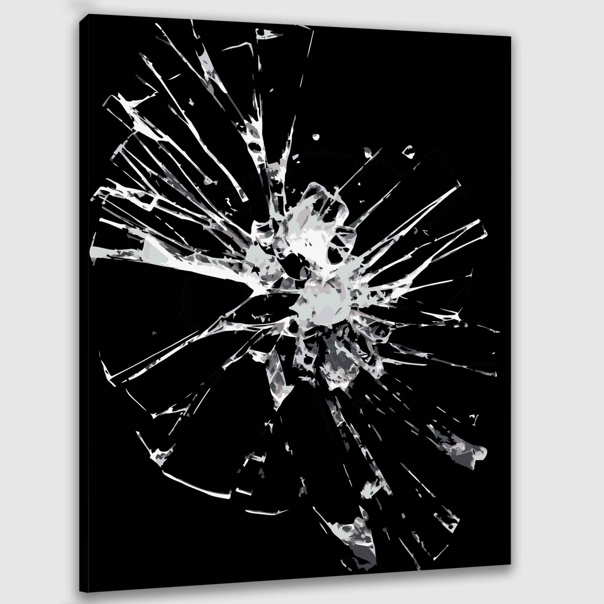 Картина по номерам 40x50 см, фотографии, черно-белые, разбитые предметы, стекло, осколки, контрастность, освещение