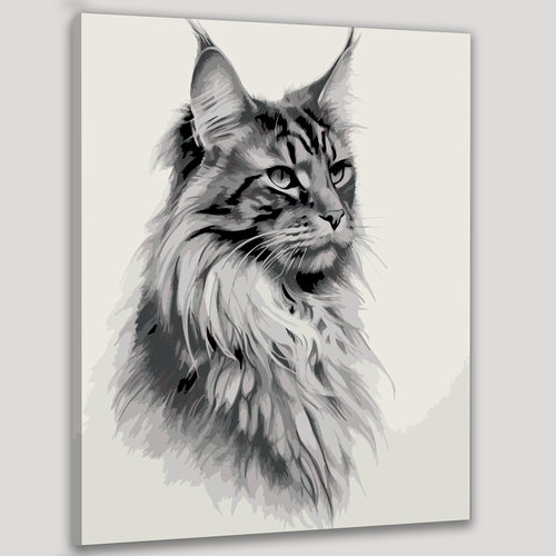 Изображение товара Картина по номерам 40x50 см, кошка, мейн-кун, уголь, набросок, царственная манера поведе, грациозные движения, глубина