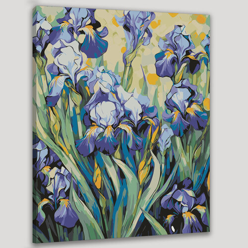 Изображение товара Картина по номерам 40x50 см, акриловая картина, цветущее поле ирисов, смелый мазок, яркие оттенки