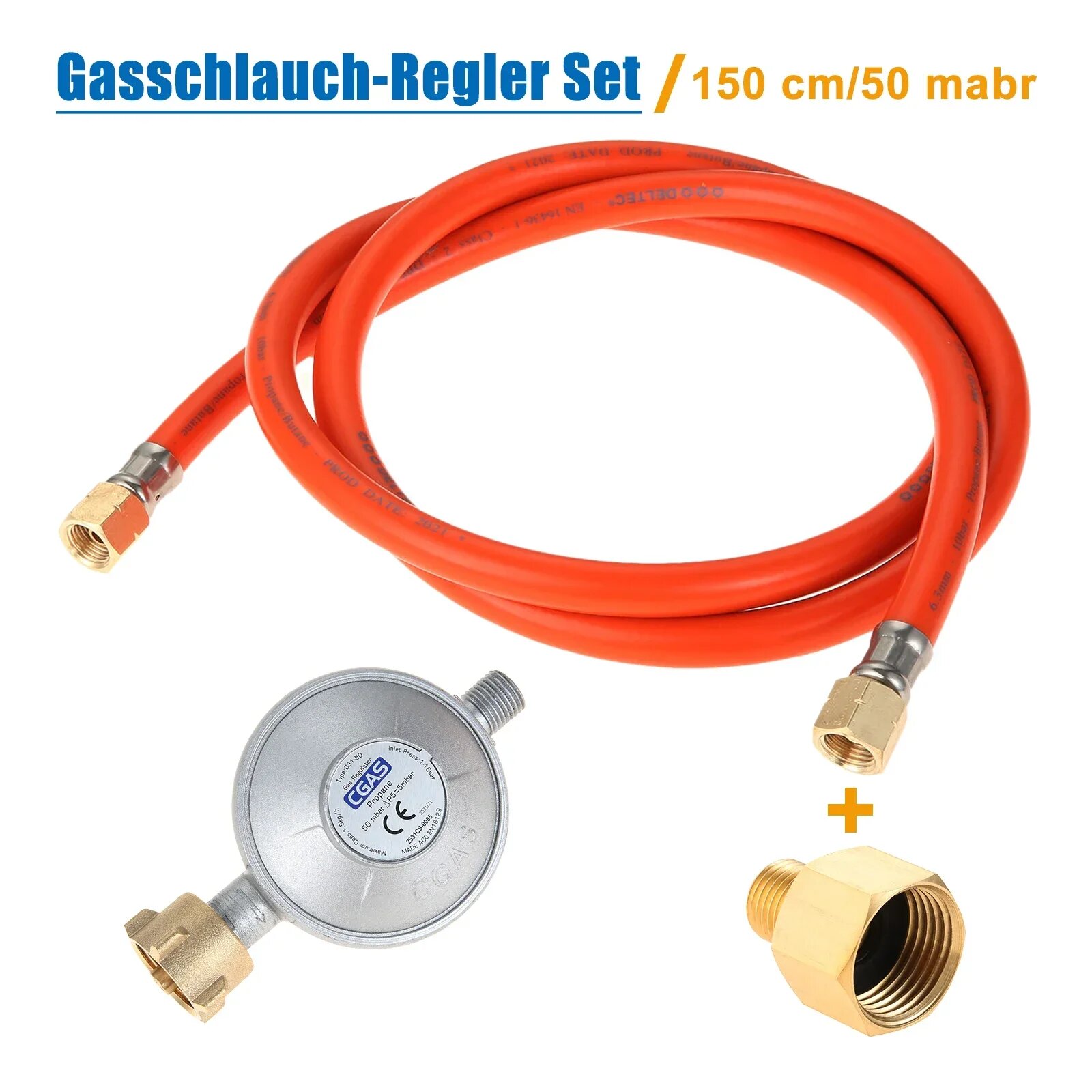 Газовый шланг с регулятором 150 см, переходник 1/2" R X 1/4" Lks