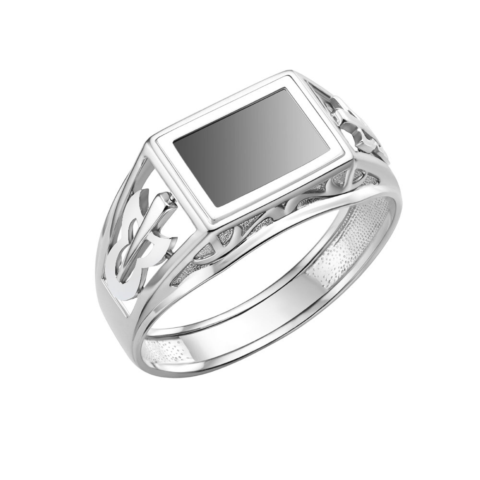 Печатка Diamant online, серебро, 925 проба, родирование, оникс, размер 20, черный