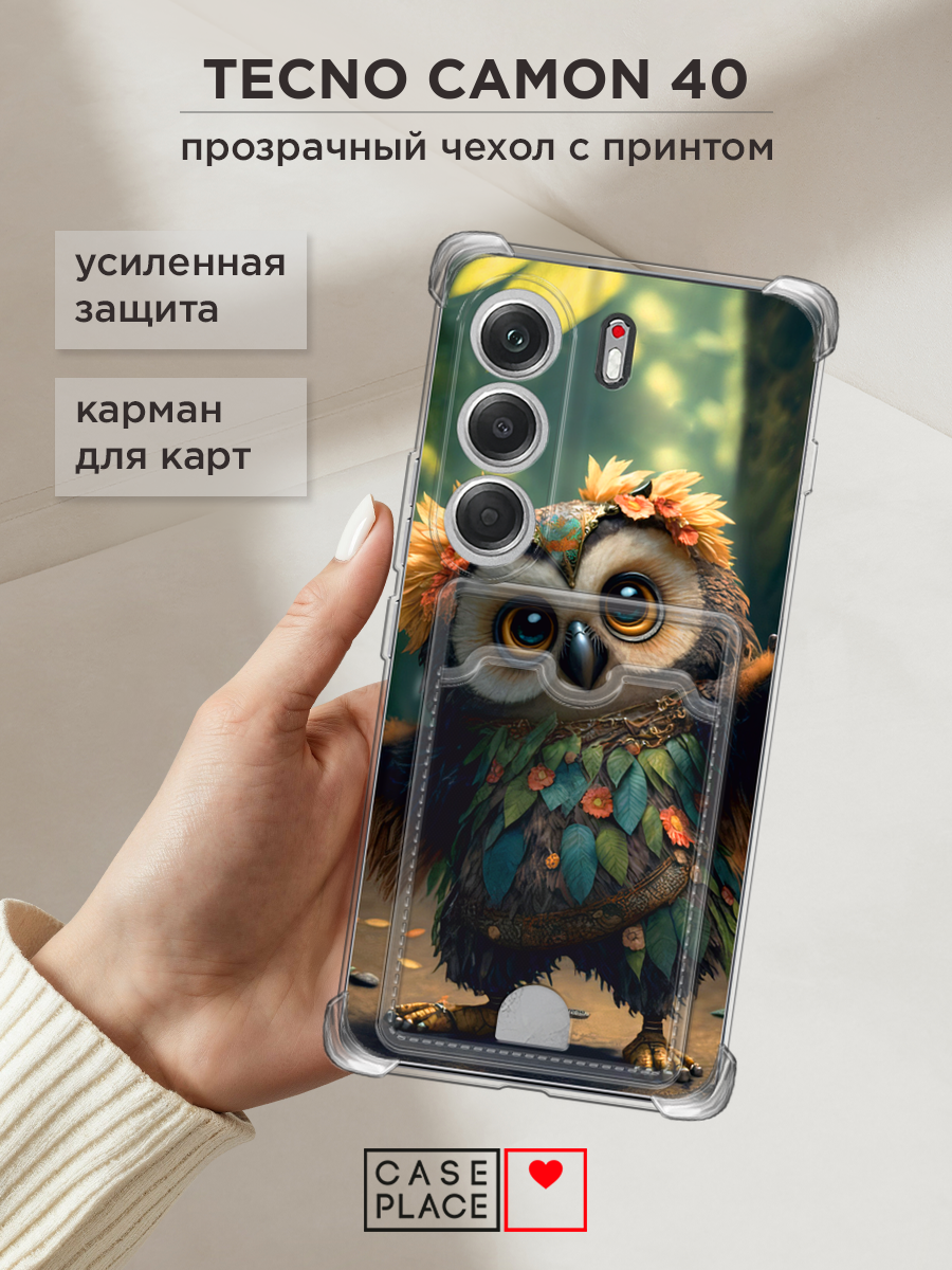 Чехол на Tecno Camon 40 (Текно Камон 40) с картой и принтом Тропическая сова