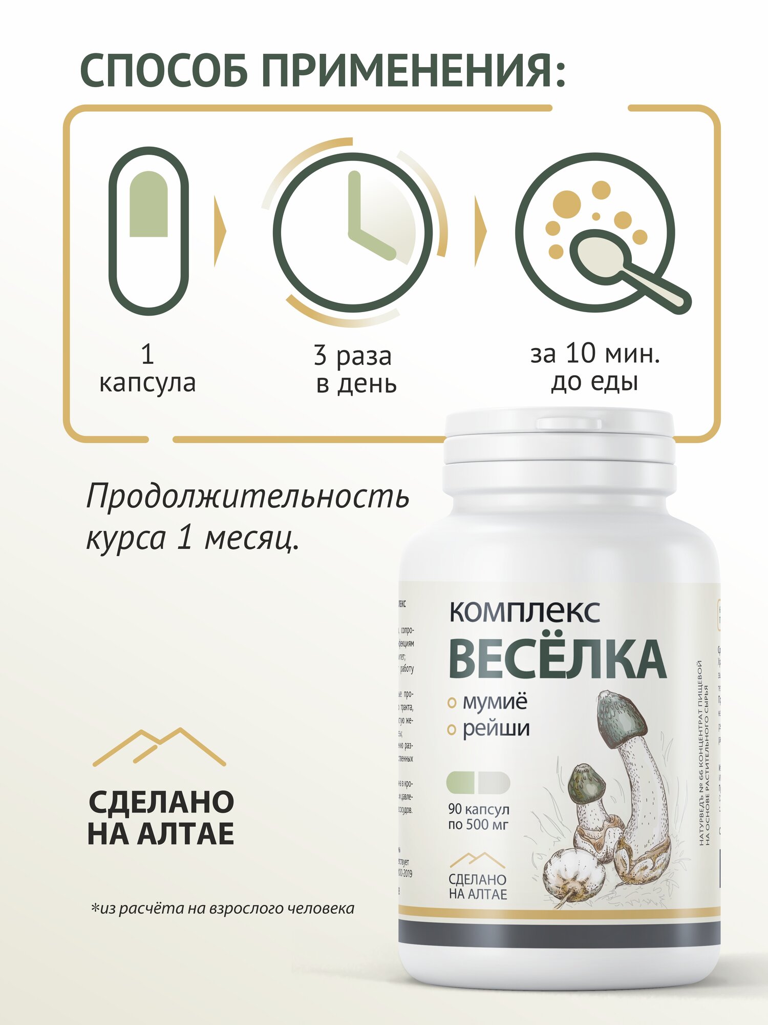 Бад В Сезон Простуд Гриб Веселка экстракт с чагой Рейши комплекс для здоровья, иммунитет, 90 капсул