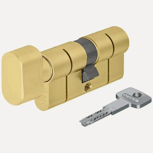 Изображение товара Цилиндровый механизм (личинка для корпусов замков, входных и межкомнатных) Abus (Германия) ключ-вертушка серии D10PS матовая латунь 50/50