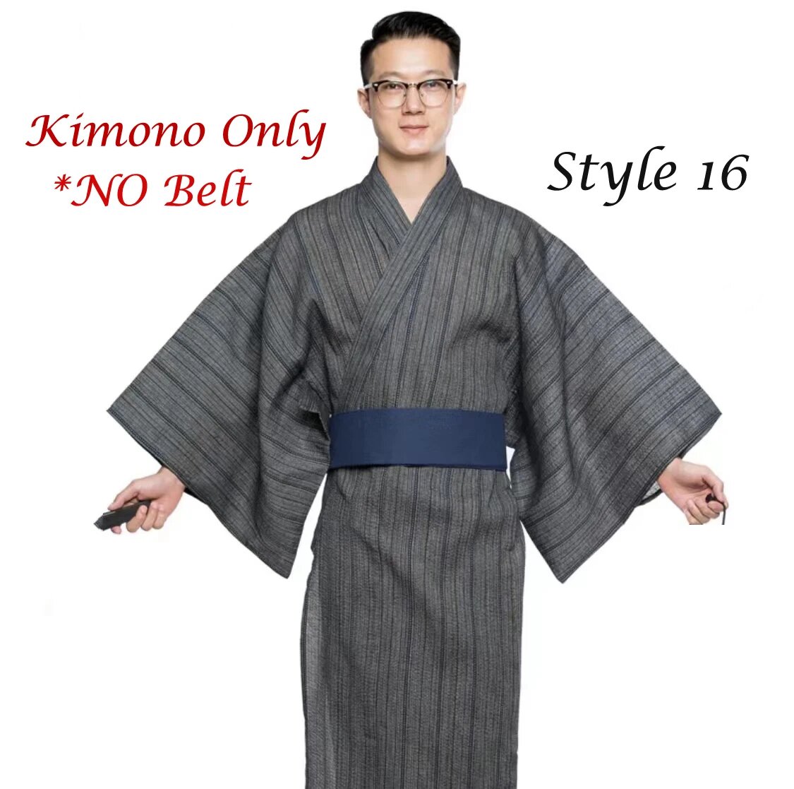 Мужское традиционное кимоно Hekoobi из хлопка Темно-синий M Style 16