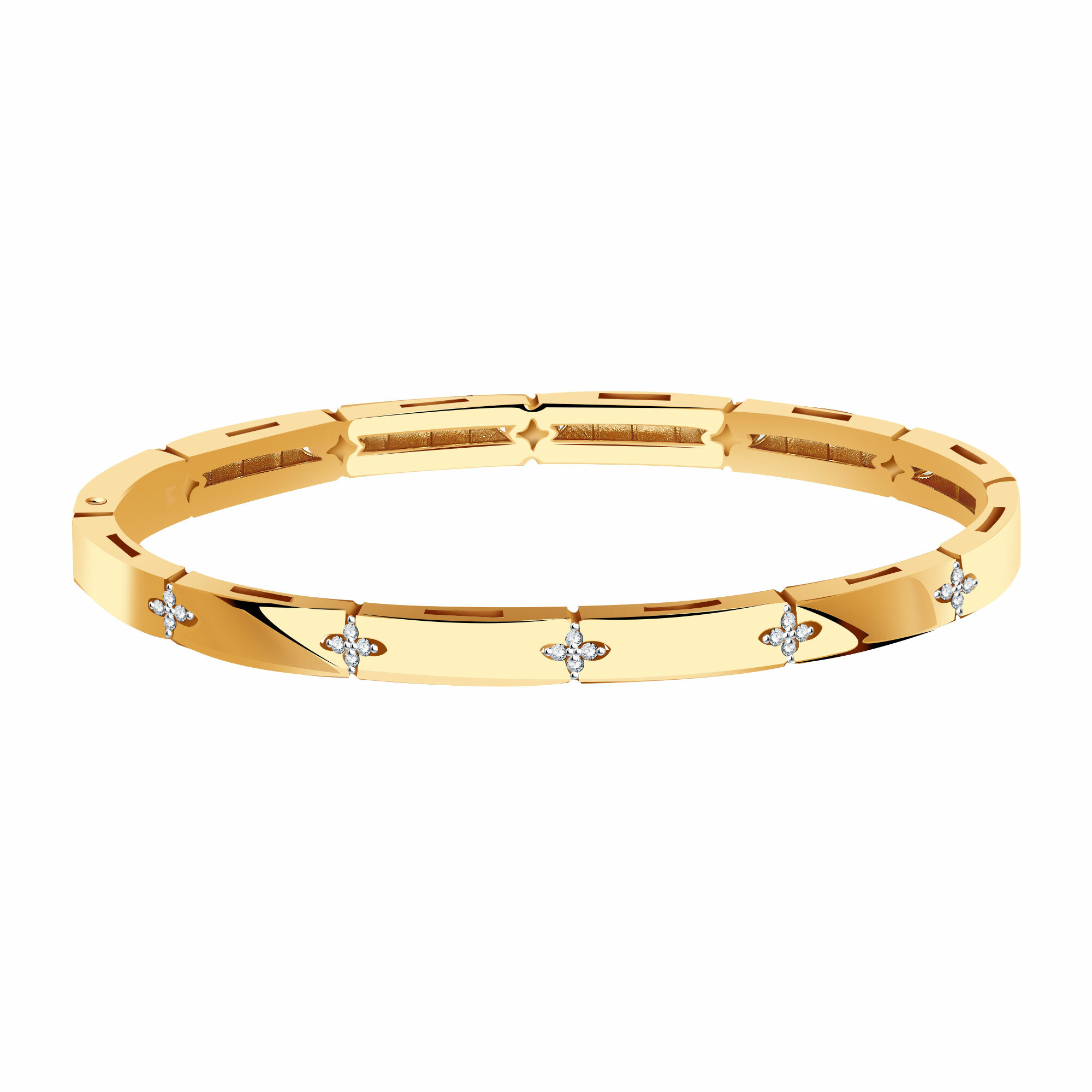 Жесткий браслет Diamant online, красное золото, 585 проба, родирование, фианит