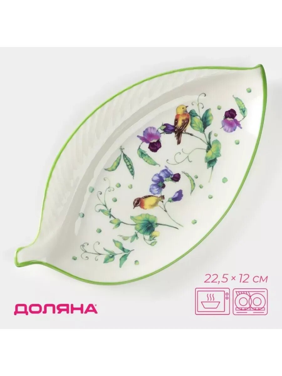 Фарфоровое блюдо  Зелёный сад   22 5х12 см  белое