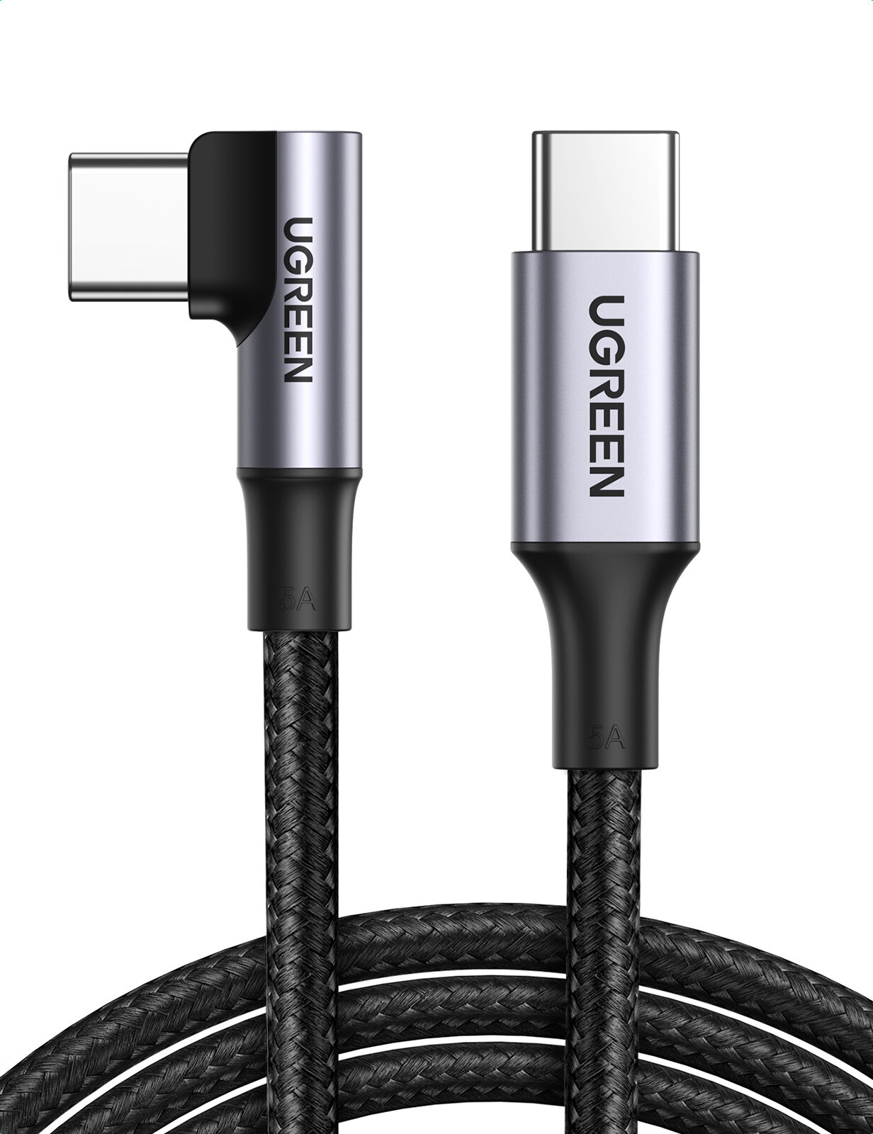 Кабель для зарядки и передачи данных Ugreen, 90 угловой, USB C 2.0 - USB C 2.0 5A, 2 метра (70645)