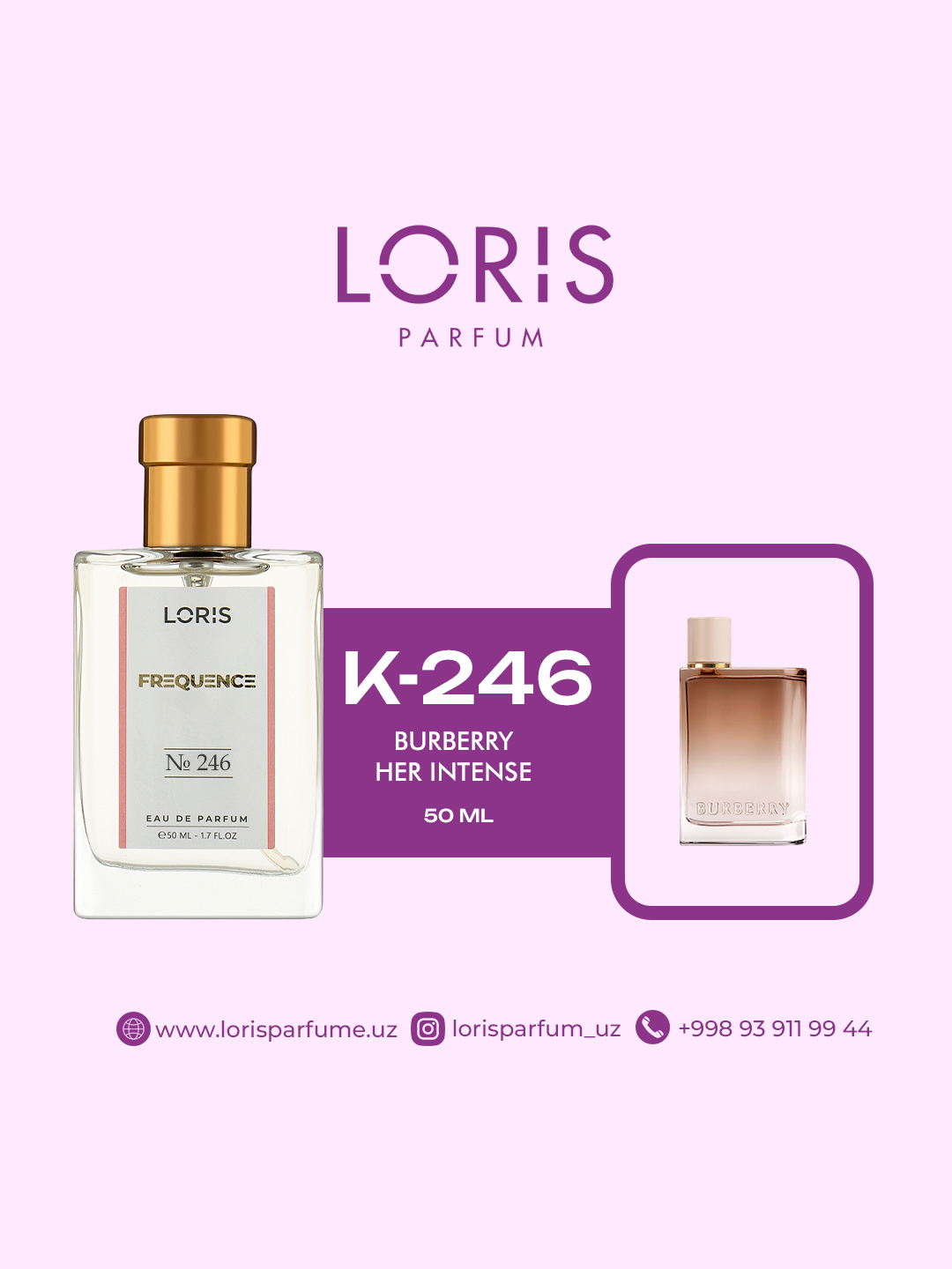 Женская парфюмерная вода "Loris Parfume" - Burberry - Her Intense, 50 мл, стойкость в течение дня