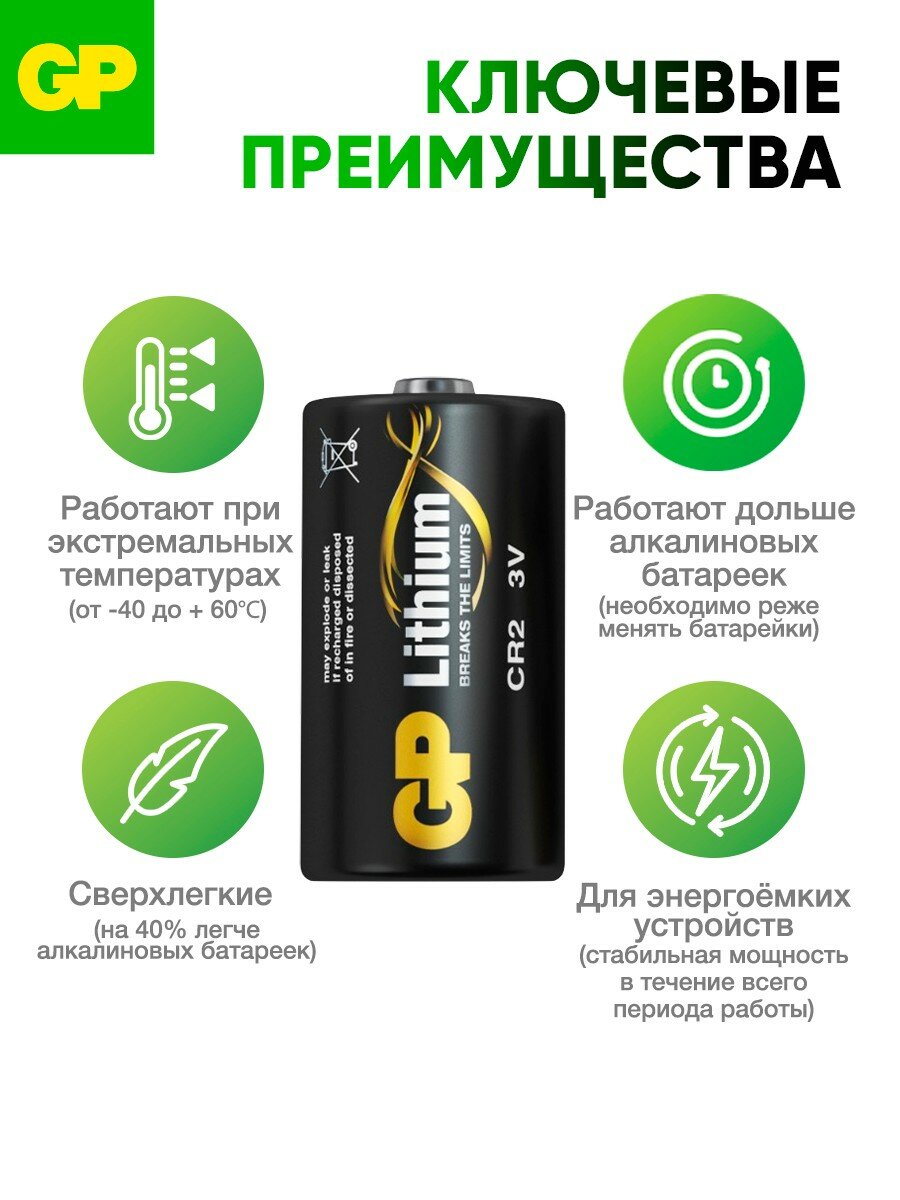 Батарейка литиевая цилиндрическая GP CR2E-2CR1, 3 В, 1 шт — фото 1