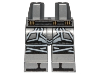 Hips and Legs with Silver Armor, Knee Straps and Black Zoris Pattern, 970c00pb0737 Flat Silver U