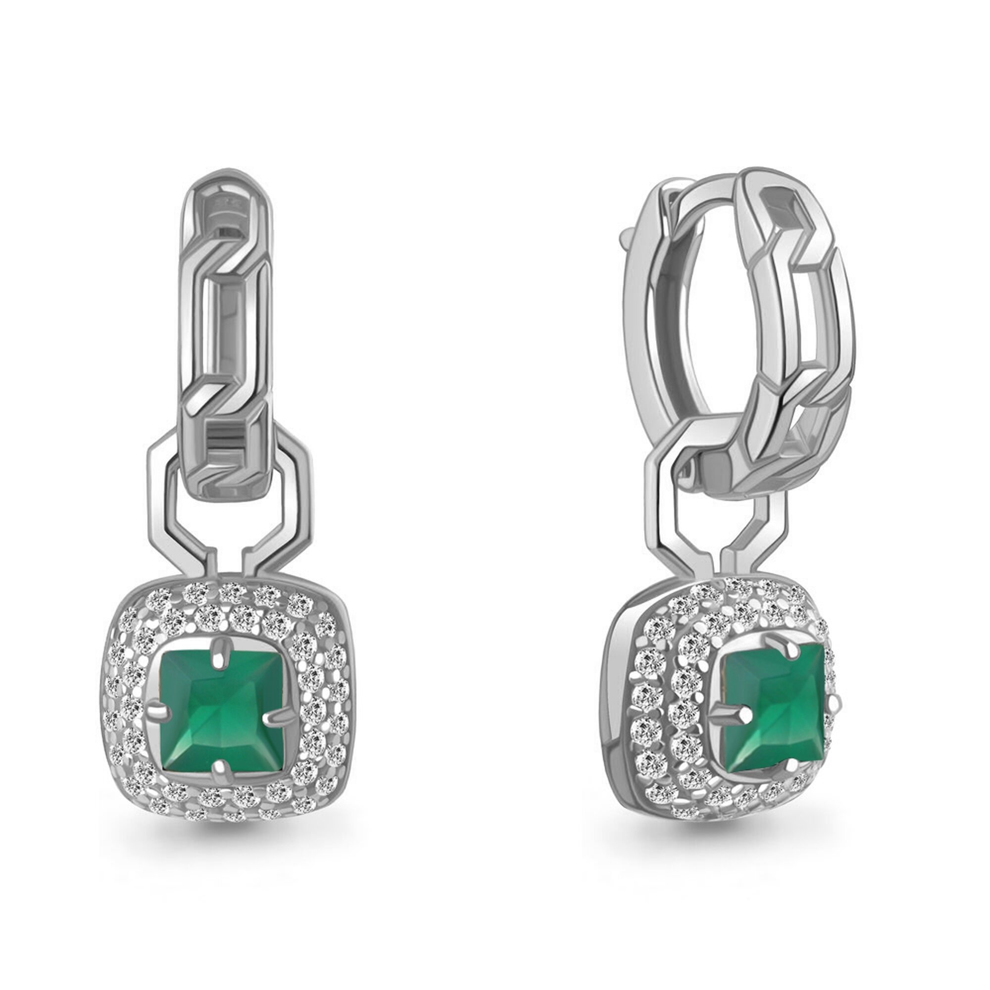 Серьги трансформеры Diamant online, серебро, 925 проба, родирование, фианит, агат, длина 2.8 см, , бирюзовый