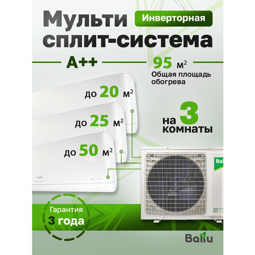фото Mульти сплит-система на 3 комнаты 20+25+50м2 инвертор ballu free match ba3oi-fm-27hn8/eu + bsui-fm-07hn8/eu + bsui-fm-09hn8/eu + bsui-fm-18hn8/eu