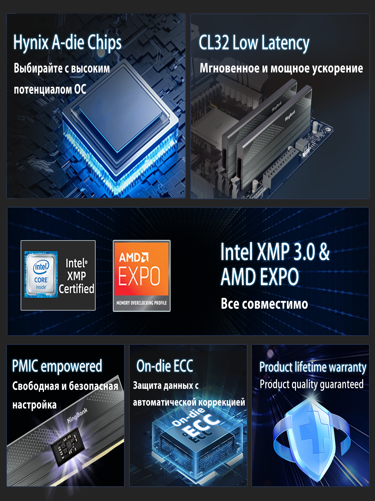 KingBank Оперативная память Dark Star Blade DDR5 UDIMM 6800MHz Dark Heatsink (Hynix A-die C32) 2x16 ГБ — фото 1